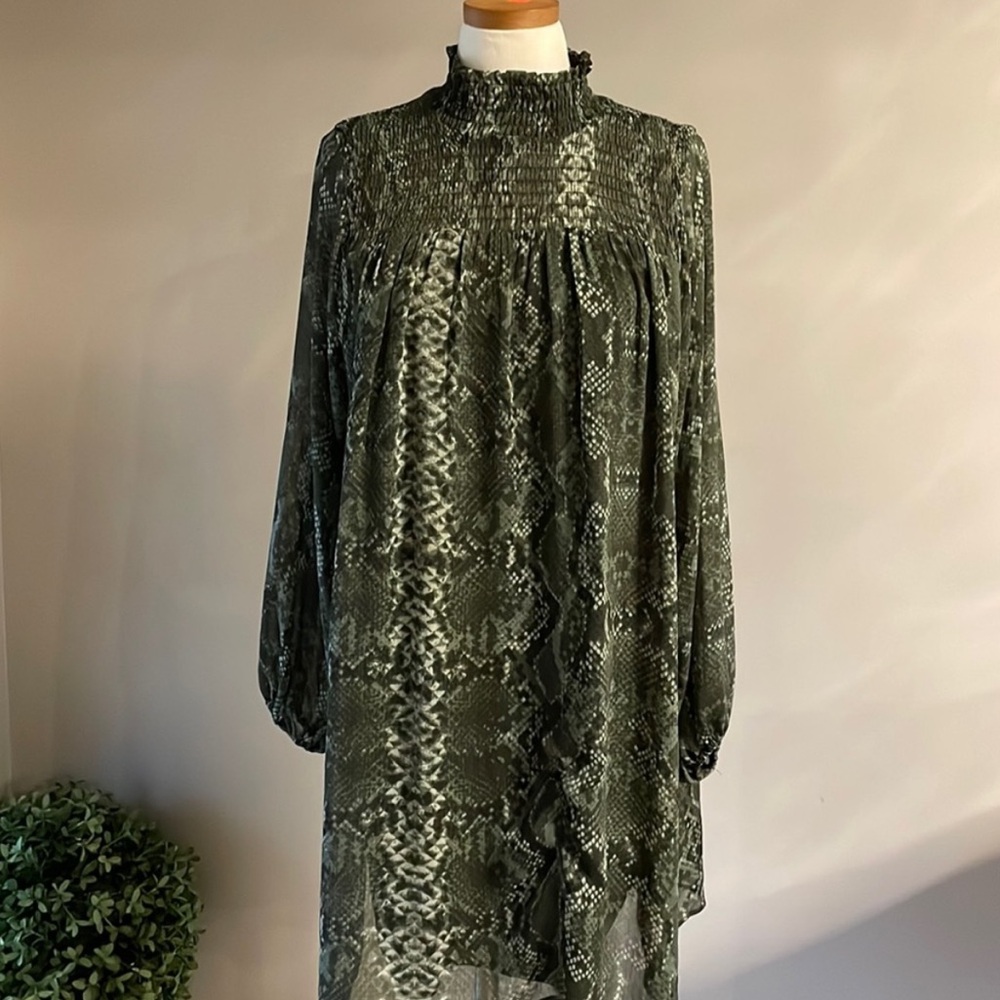 H&M green Snakeprint long sleeve/high neck Smock Dress